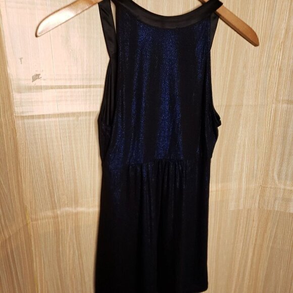 Express Womens Dark Blue Sparkle Sleeveless Tunic Faux Leather Trim Medium - Picture 3 of 8